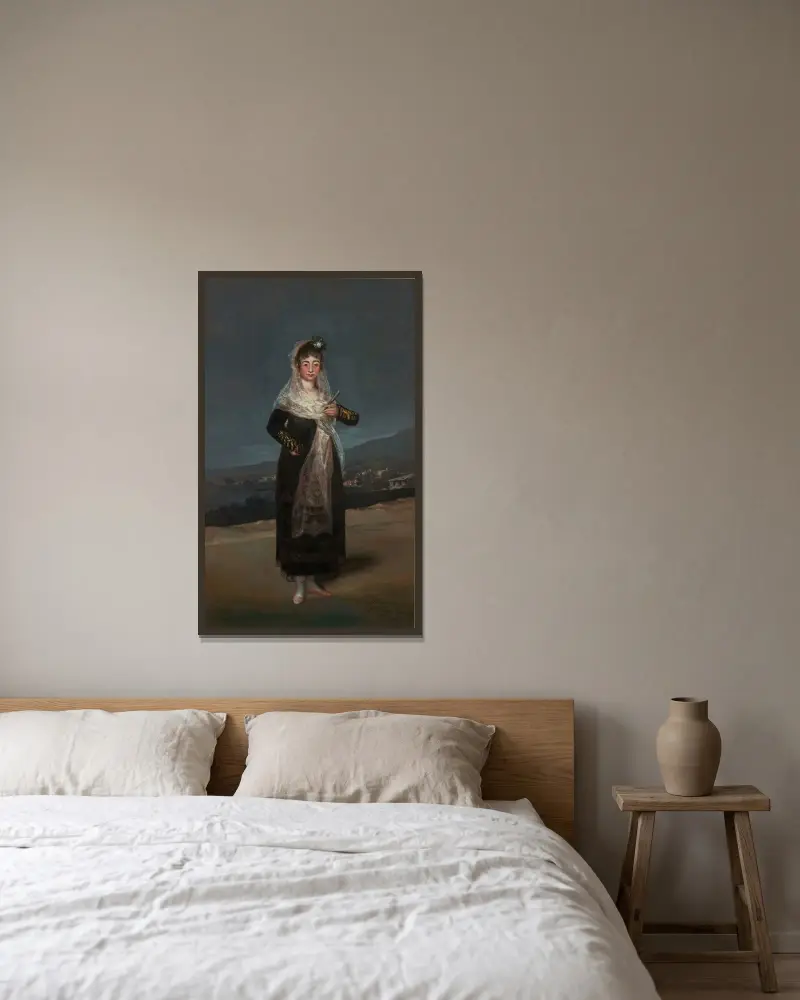 Porträtt av markisinnan de Santiago av Francisco de Goya inramad på en vägg