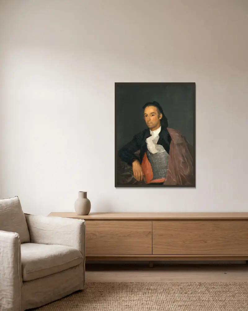 Porträtt av matadoren Pedro Romero av Francisco de Goya inramad på en vägg