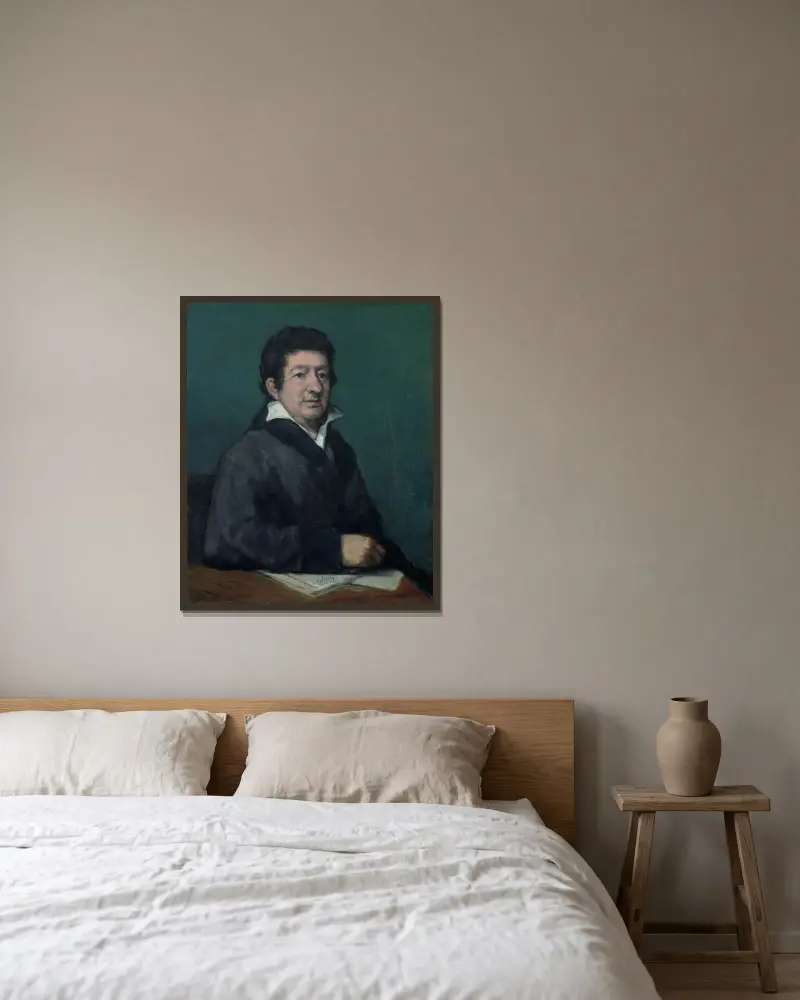 Porträt des Dichters Moratín von Francisco de Goya gerahmt an einer Wand