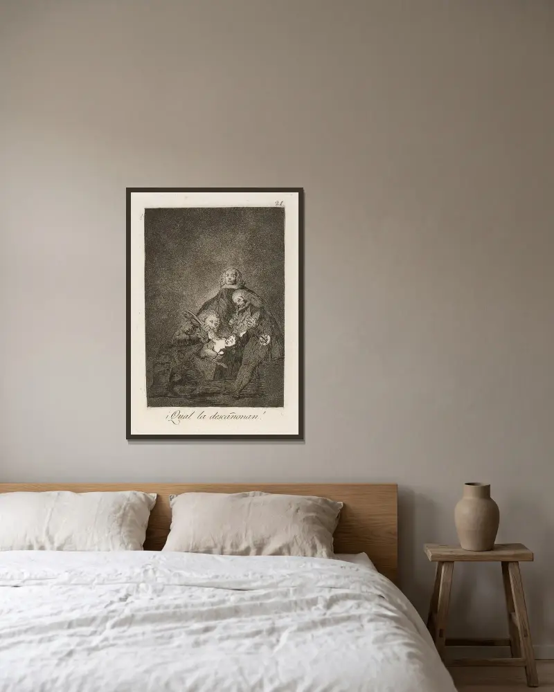 Qual la descañonan! von Francisco de Goya gerahmt an einer Wand