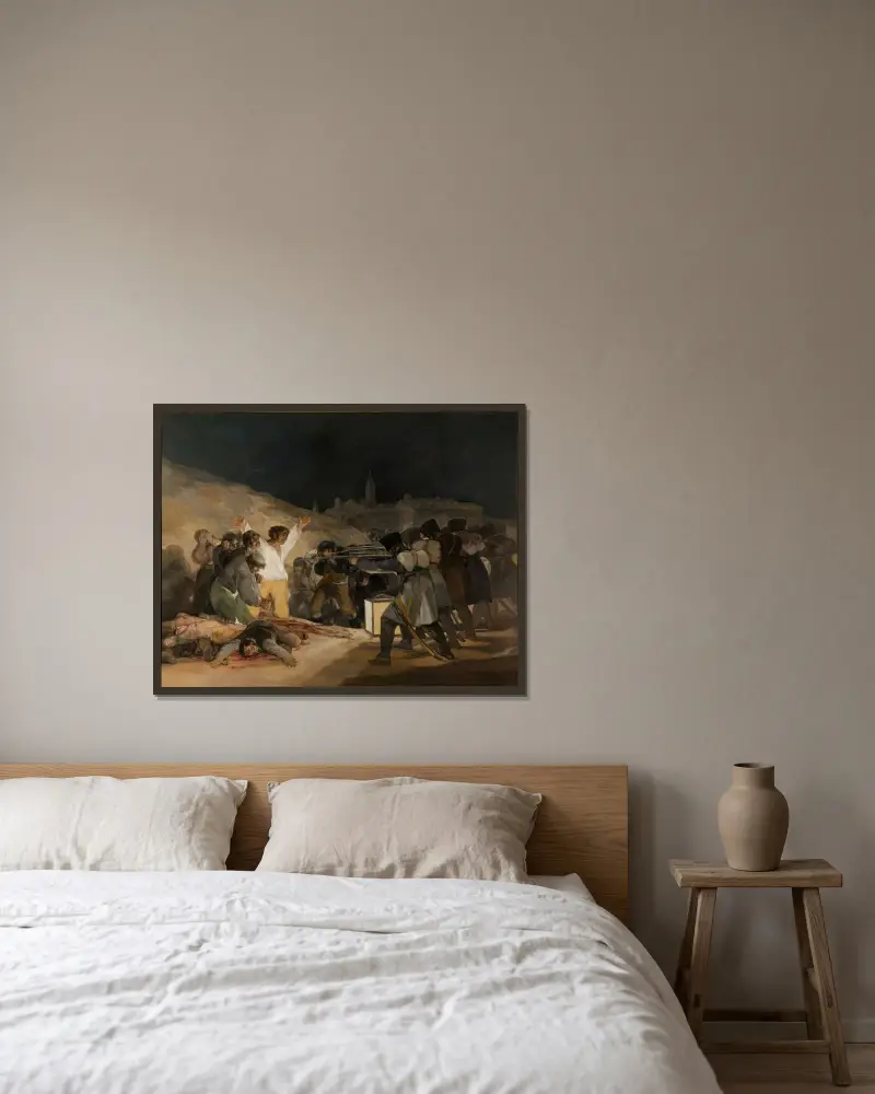 Die Erschießung der Aufständischen am 3. Mai 1808 von Francisco de Goya gerahmt an einer Wand