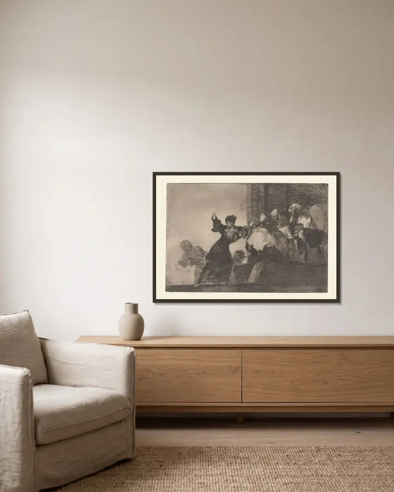 Två huvuden är bättre än ett [Stackars dårskap] (Disparate Pobre) av Francisco de Goya inramad på en vägg