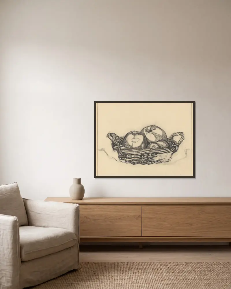 Korb mit Äpfeln von Julie de Graag gerahmt an einer Wand
