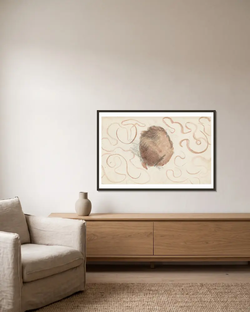 Kugel umgeben von geschwungenen Linien von Julie de Graag gerahmt an einer Wand