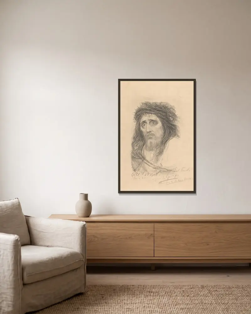 Christus mit Dornenkrone von Henry de Groux gerahmt an einer Wand