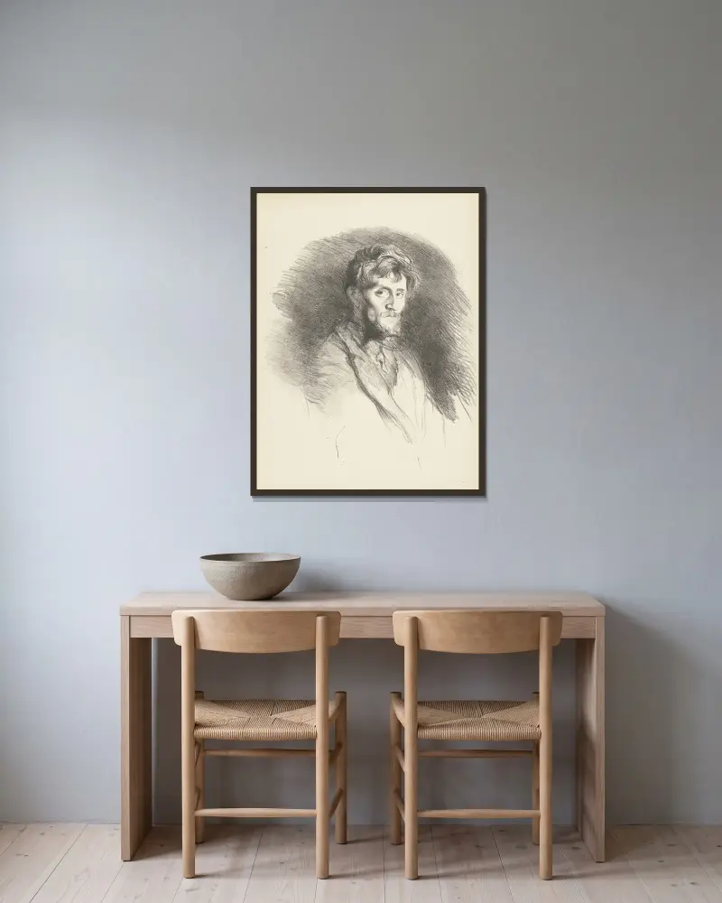 Portrait d’un homme barbu av Henry de Groux inramad på en vägg