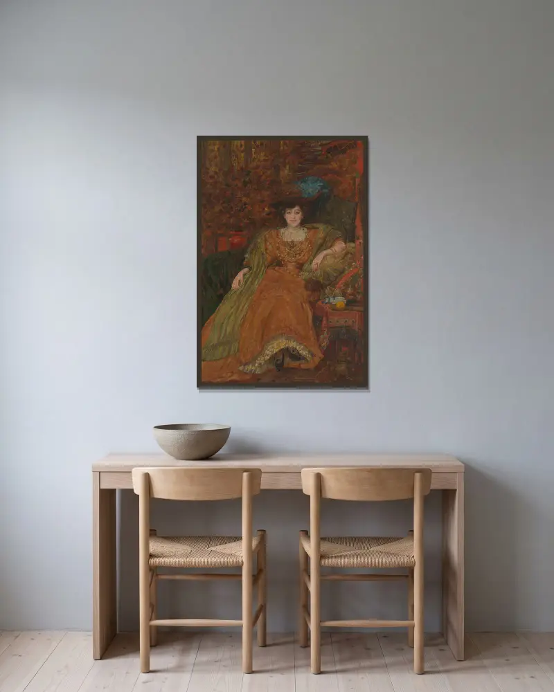 Porträt von Emma Lambotte von Henry de Groux gerahmt an einer Wand