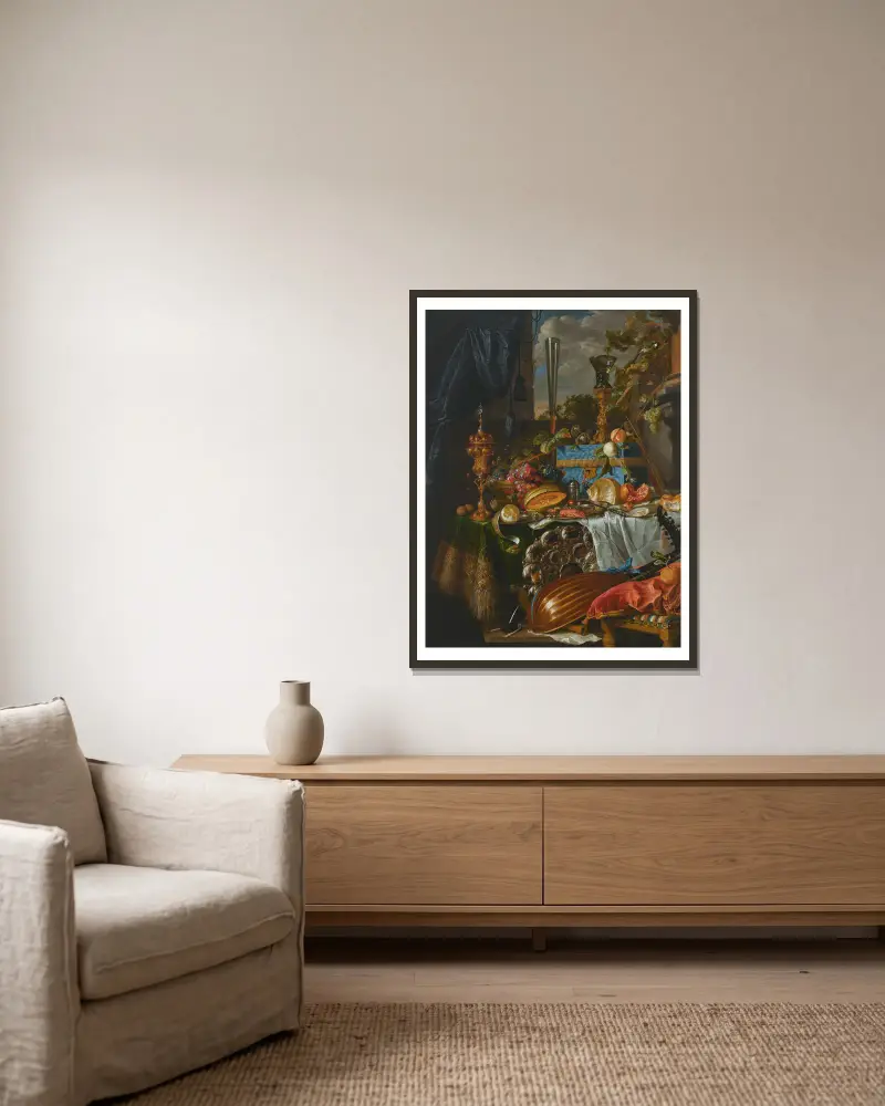Ein Bankettstillleben – Nr. 2 von Jan Davidsz de Heem gerahmt an einer Wand