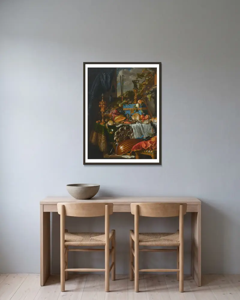 Ein Bankettstillleben – Nr. 2 von Jan Davidsz de Heem gerahmt an einer Wand