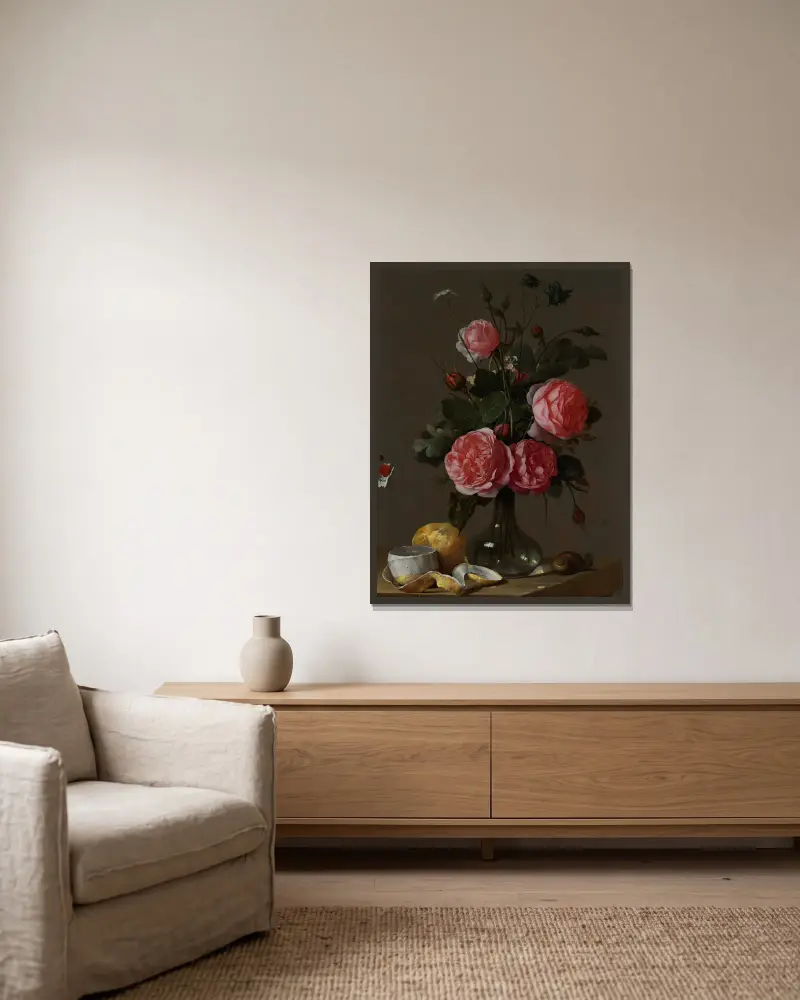 Floral Still Life av Cornelis de Heem inramad på en vägg