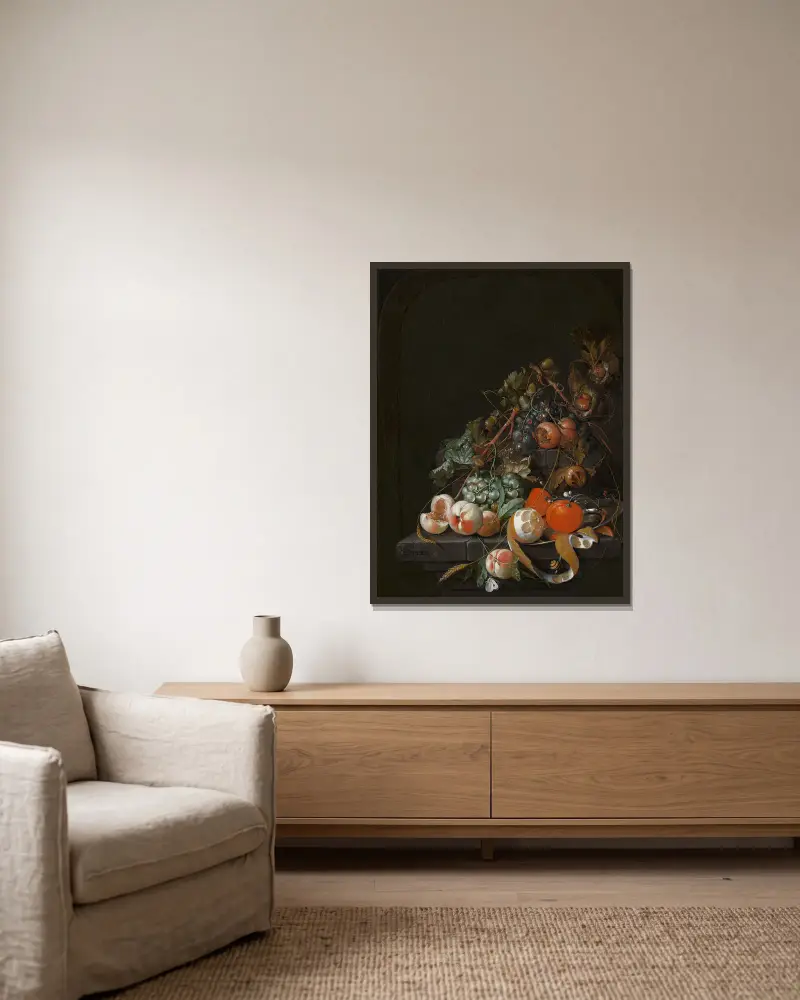 Fruit Still Life av Cornelis de Heem inramad på en vägg