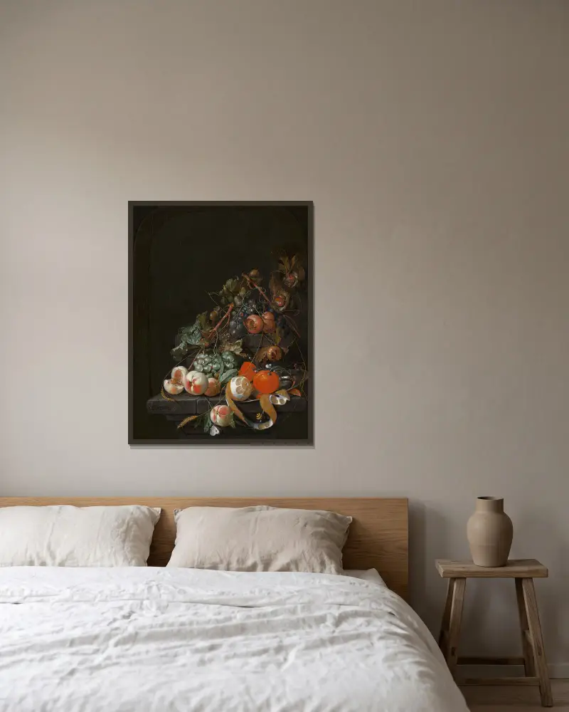 Fruit Still Life av Cornelis de Heem inramad på en vägg