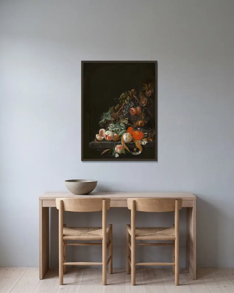 Fruit Still Life av Cornelis de Heem inramad på en vägg