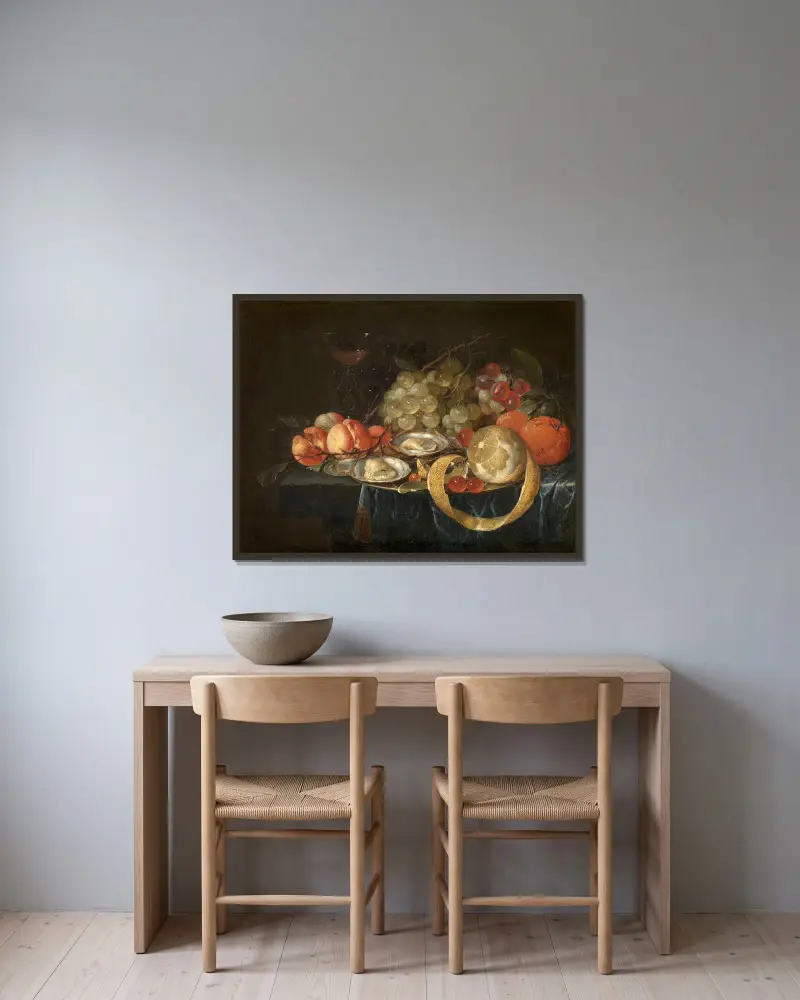 Still Life av Cornelis de Heem inramad på en vägg