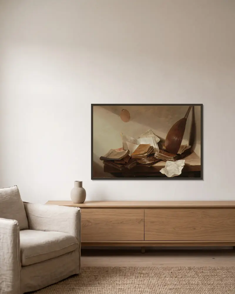 Martwa natura z książkami, Jan Davidsz de Heem w ramie na ścianie