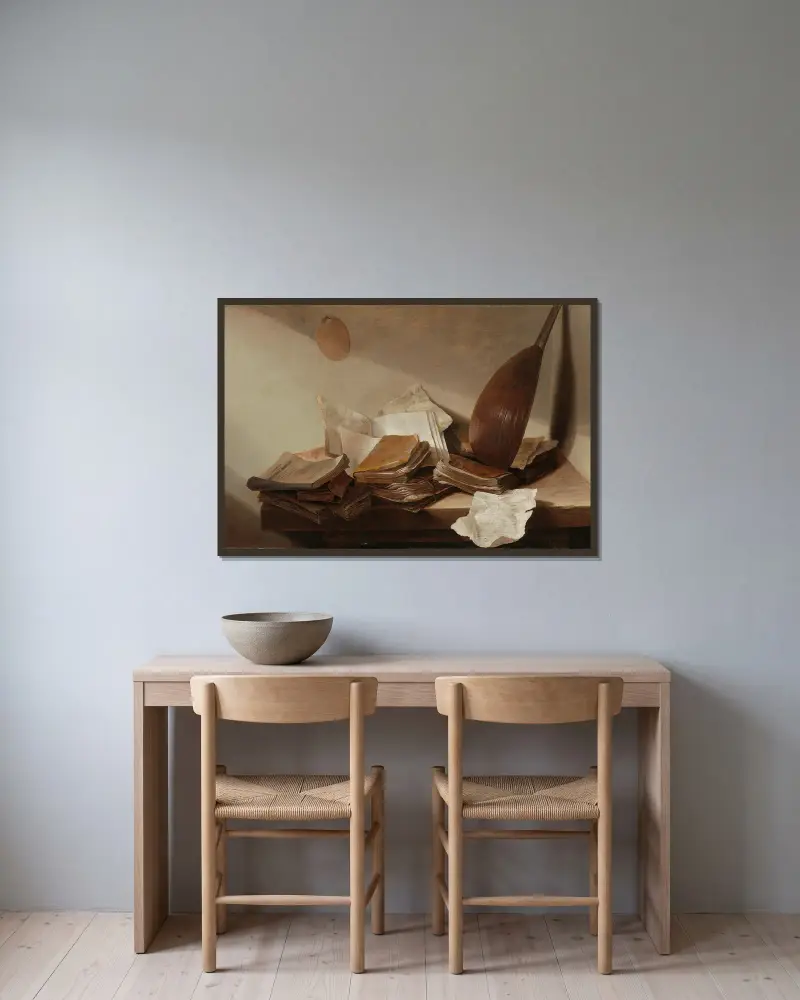 Martwa natura z książkami, Jan Davidsz de Heem w ramie na ścianie