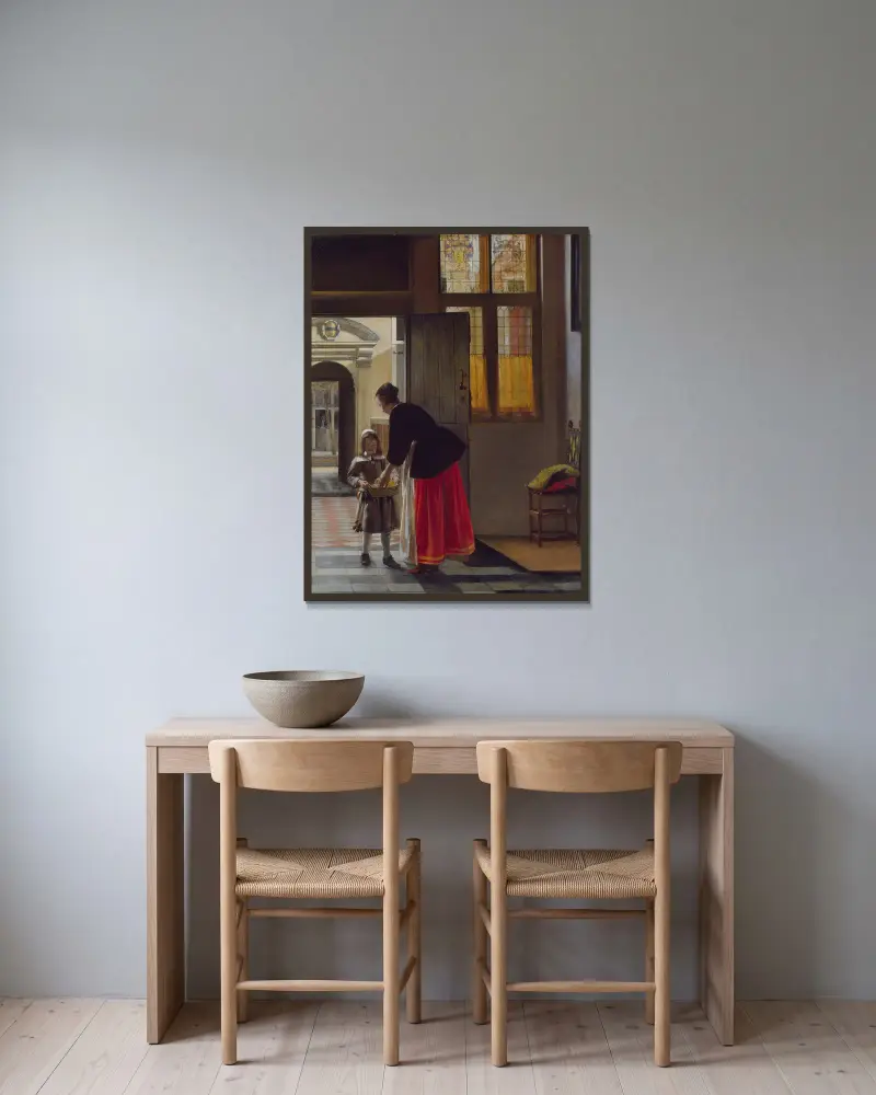 A Boy Bringing Bread av Pieter De Hooch inramad på en vägg