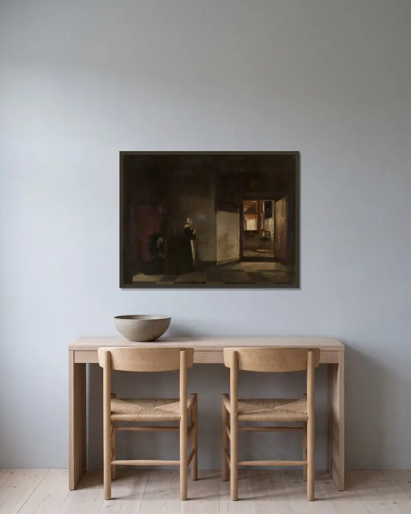 A Dutch Interior av Pieter De Hooch inramad på en vägg
