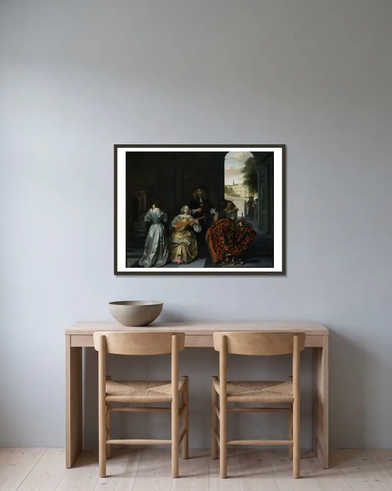A Music Party av Pieter De Hooch inramad på en vägg