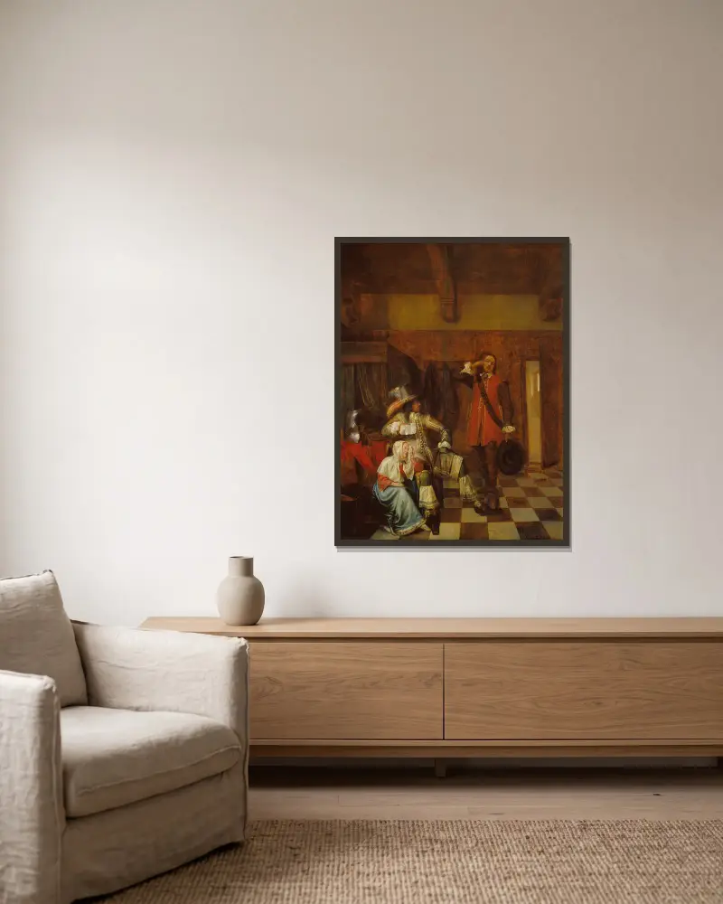 Überbringer schlechter Nachrichten von Pieter De Hooch gerahmt an einer Wand