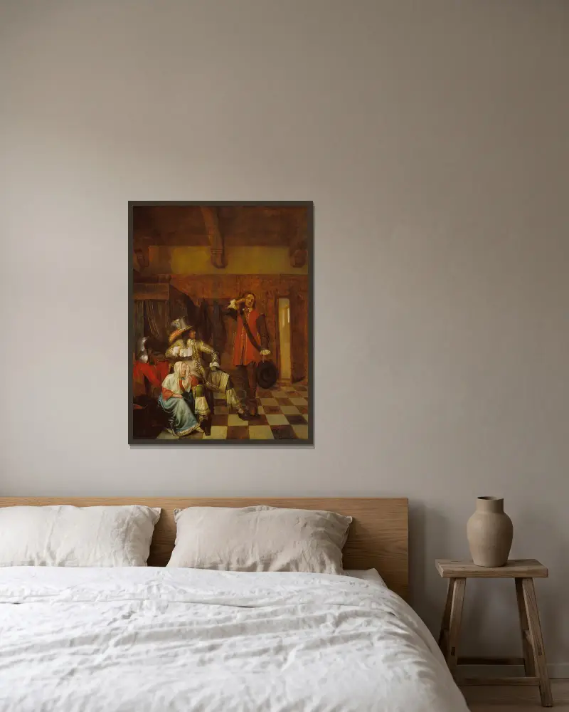 Überbringer schlechter Nachrichten von Pieter De Hooch gerahmt an einer Wand