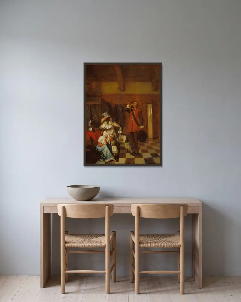 Überbringer schlechter Nachrichten von Pieter De Hooch gerahmt an einer Wand
