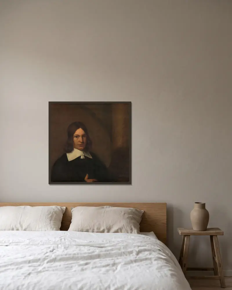 Self Portrait av Pieter De Hooch inramad på en vägg