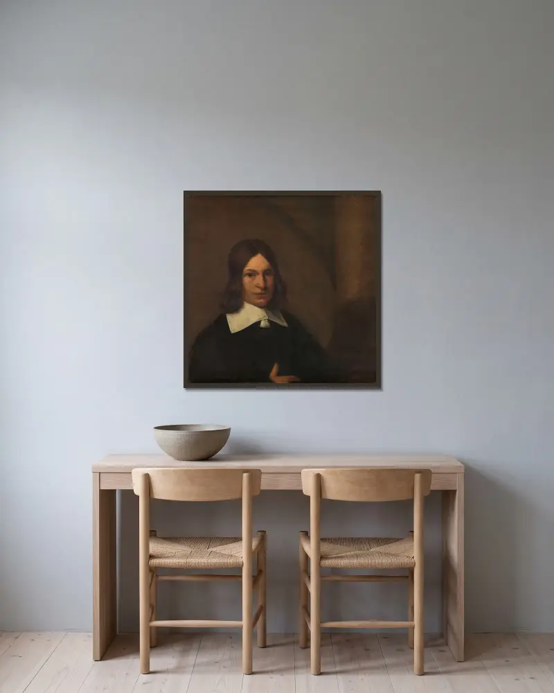 Self Portrait av Pieter De Hooch inramad på en vägg