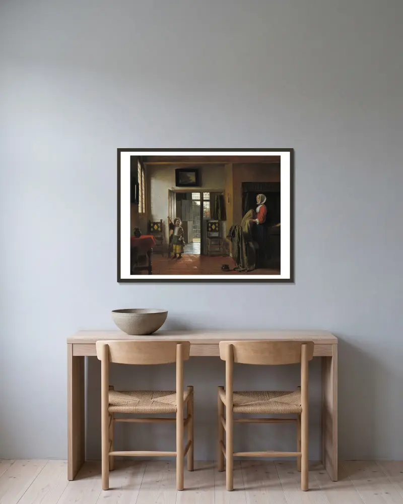 The Bedroom av Pieter De Hooch inramad på en vägg
