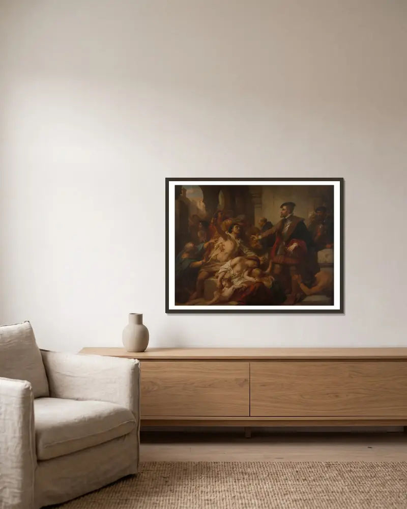 Karl V frigör slavarna i Tunis, 1873 av Nicaise De Keyser inramad på en vägg