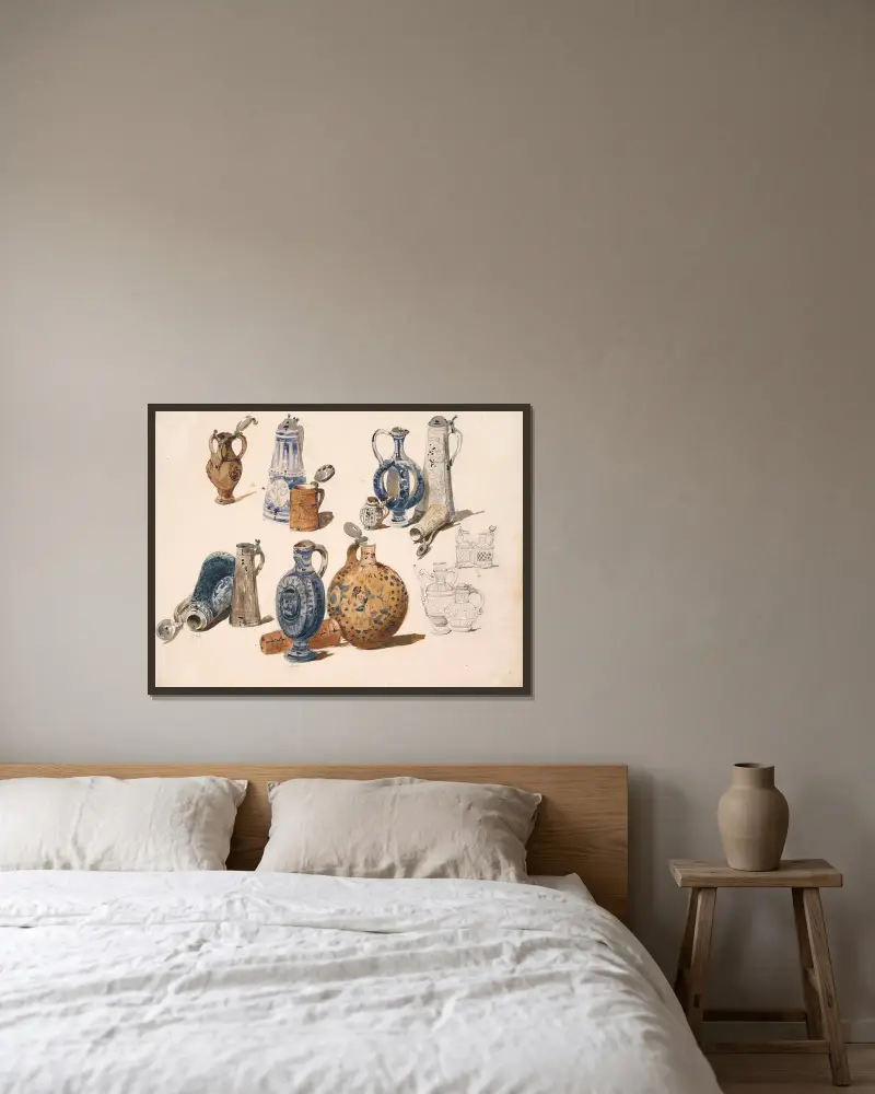 Jugs and Jars av Nicaise De Keyser inramad på en vägg