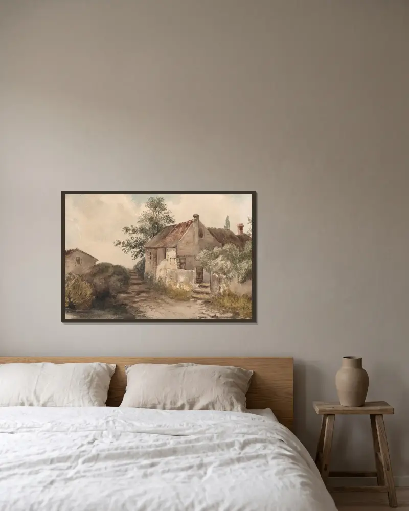 Landschaft mit Haus von Nicaise De Keyser gerahmt an einer Wand