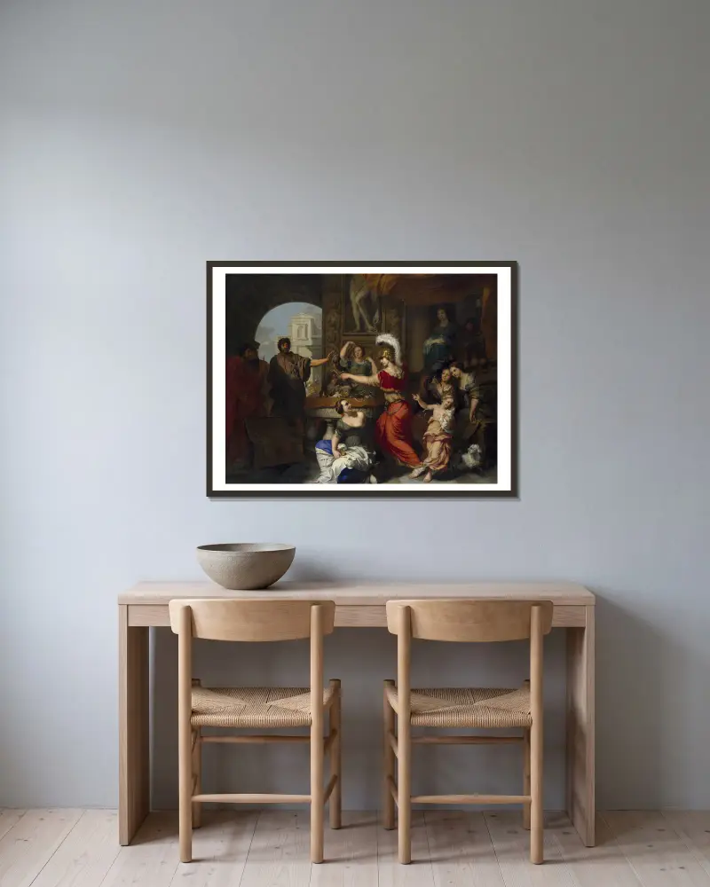 Akilles igenkänd av Odysseus vid kung Lykomedes hov av Gerard de Lairesse inramad på en vägg