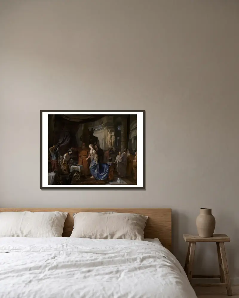 Antiochus und Stratonike von Gerard de Lairesse gerahmt an einer Wand