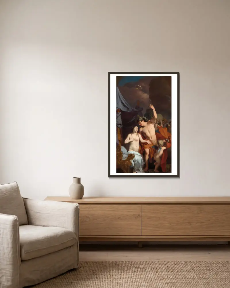 Bacchus und Ariadne von Gerard de Lairesse gerahmt an einer Wand