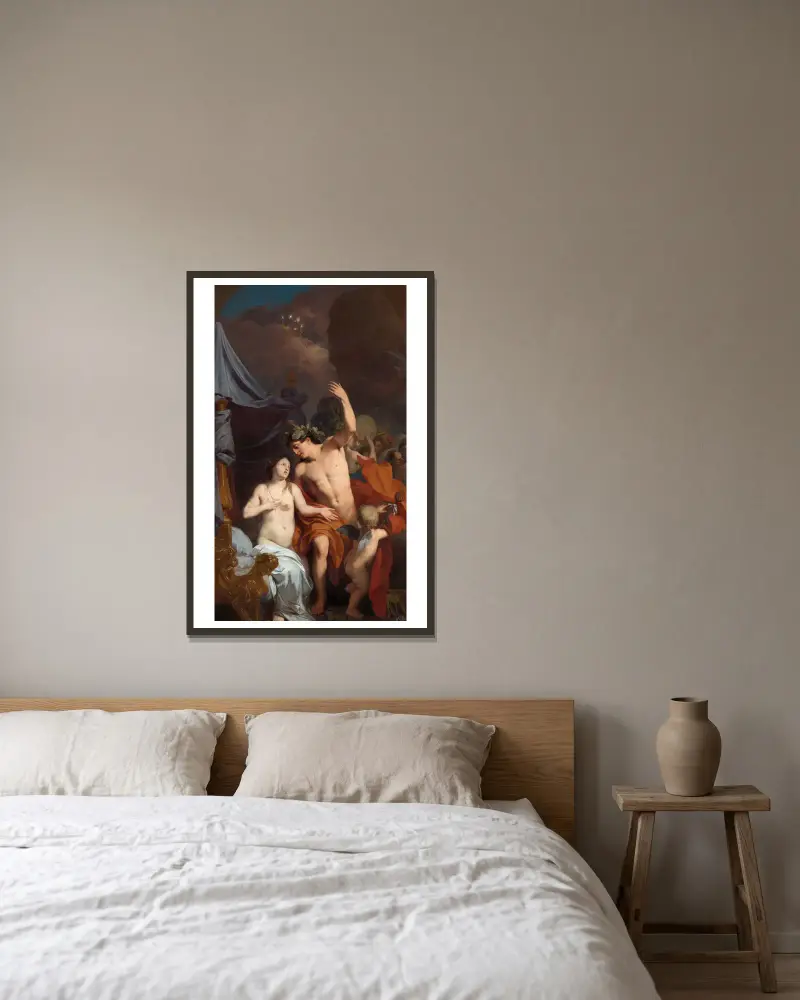 Bacchus und Ariadne von Gerard de Lairesse gerahmt an einer Wand