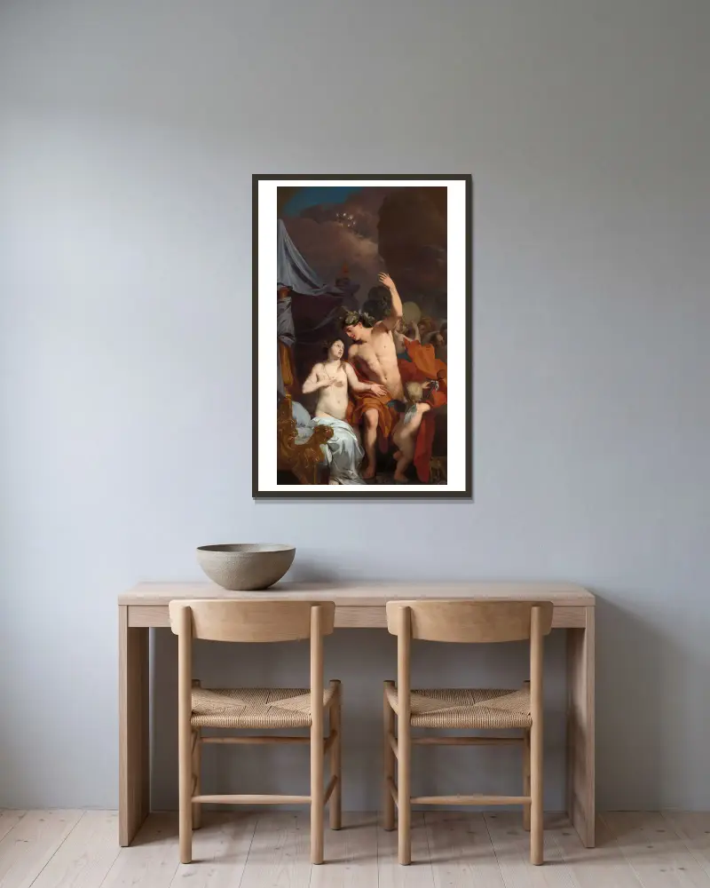 Bacchus und Ariadne von Gerard de Lairesse gerahmt an einer Wand