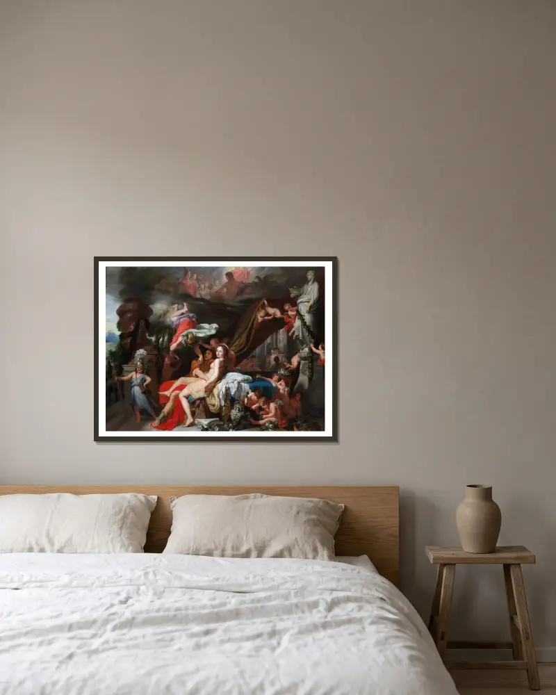 Hermes befiehlt Kalypso, Odysseus freizulassen von Gerard de Lairesse gerahmt an einer Wand