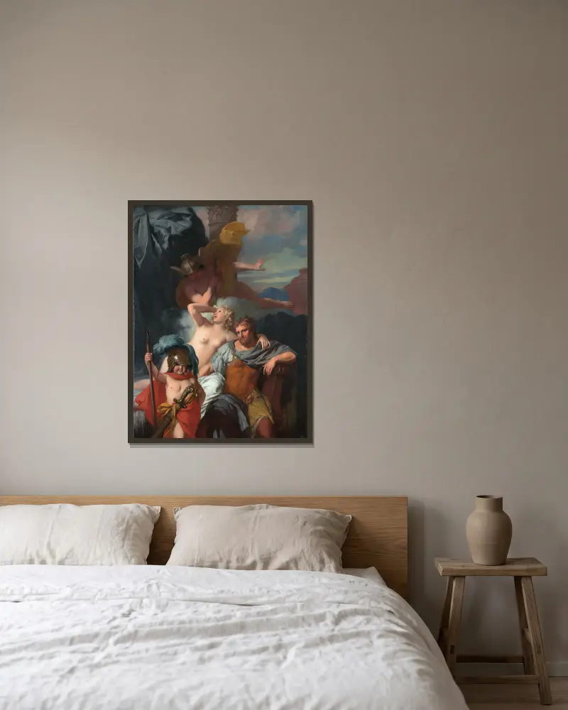 Mercurius beordrar Kalypso att frige Odysseus av Gerard de Lairesse inramad på en vägg