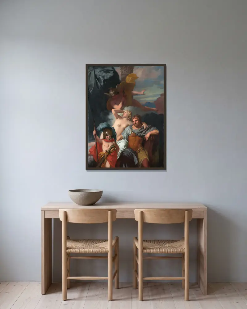 Mercurius beordrar Kalypso att frige Odysseus av Gerard de Lairesse inramad på en vägg