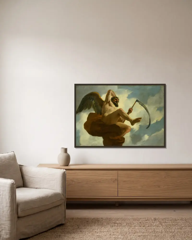Saturnus; allegorisk framställning av vården av spetälska och sinnessjuka av Gerard de Lairesse inramad på en vägg