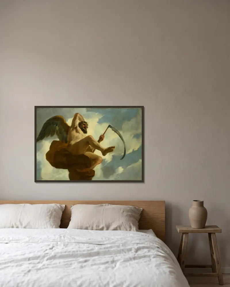 Saturnus; allegorisk framställning av vården av spetälska och sinnessjuka av Gerard de Lairesse inramad på en vägg