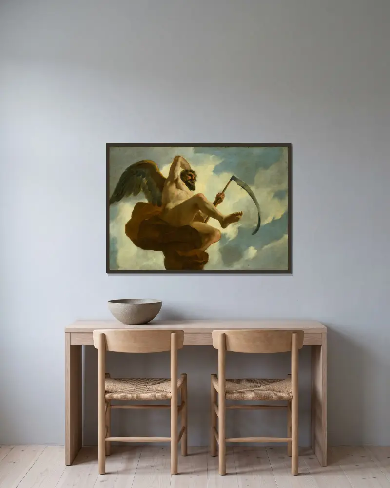 Saturnus; allegorisk framställning av vården av spetälska och sinnessjuka av Gerard de Lairesse inramad på en vägg
