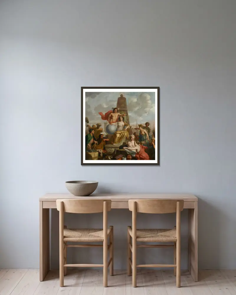 Amsterdams stadsjungfru av Gerard de Lairesse inramad på en vägg