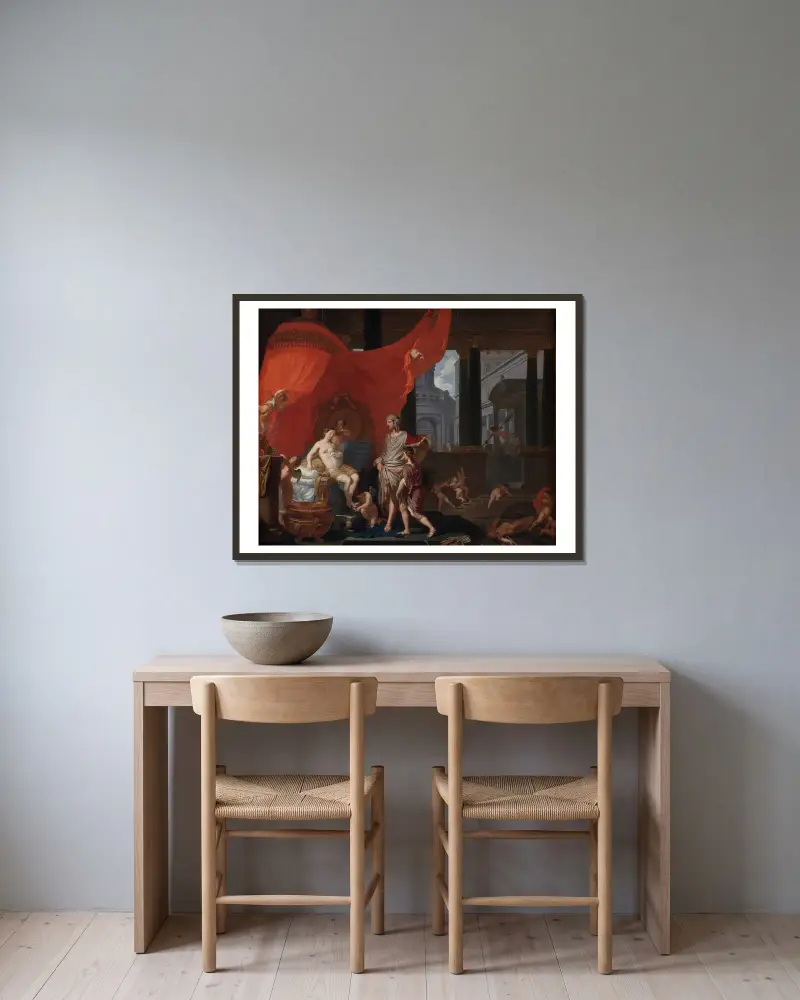 Alexander och Roxanas bröllop av Gerard de Lairesse inramad på en vägg
