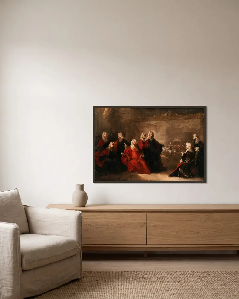 Allegori över förlovningen mellan Ludvig XV och infantinnan Marie-Anne-Victoire av Spanien, 1722 – nr 1 av Nicolas de Largillière inramad på en vägg