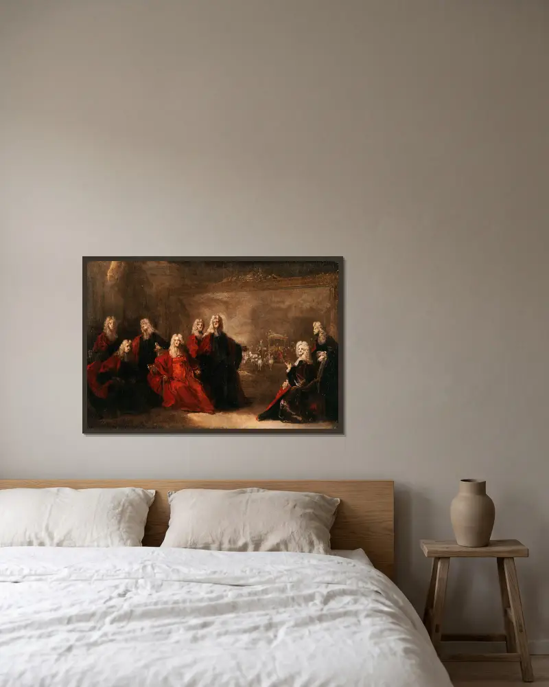 Allegori över förlovningen mellan Ludvig XV och infantinnan Marie-Anne-Victoire av Spanien, 1722 – nr 1 av Nicolas de Largillière inramad på en vägg