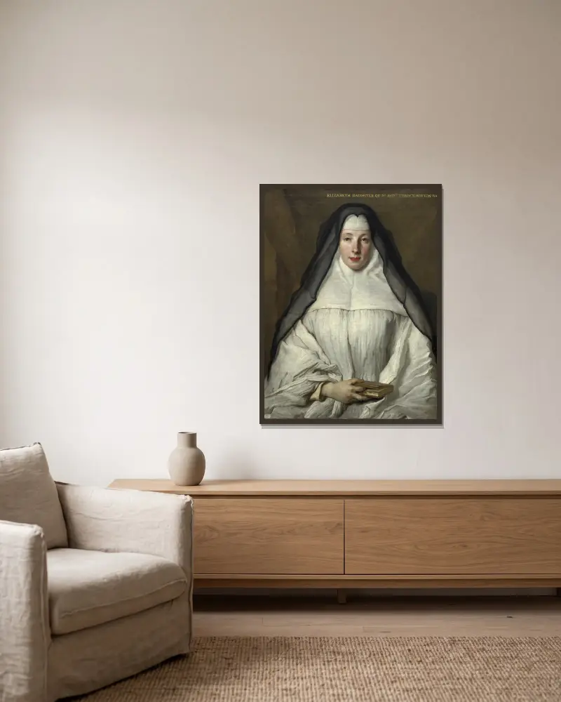 Elizabeth Throckmorton, kanonissa i den engelska augustinerordens damkloster av Nicolas de Largillière inramad på en vägg