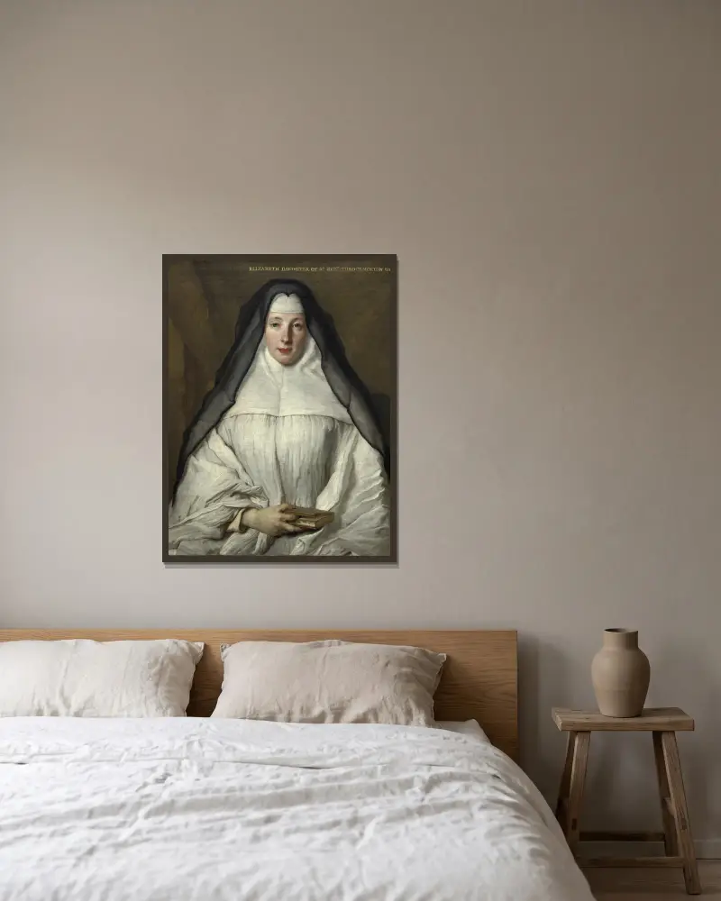 Elizabeth Throckmorton, kanonissa i den engelska augustinerordens damkloster av Nicolas de Largillière inramad på en vägg