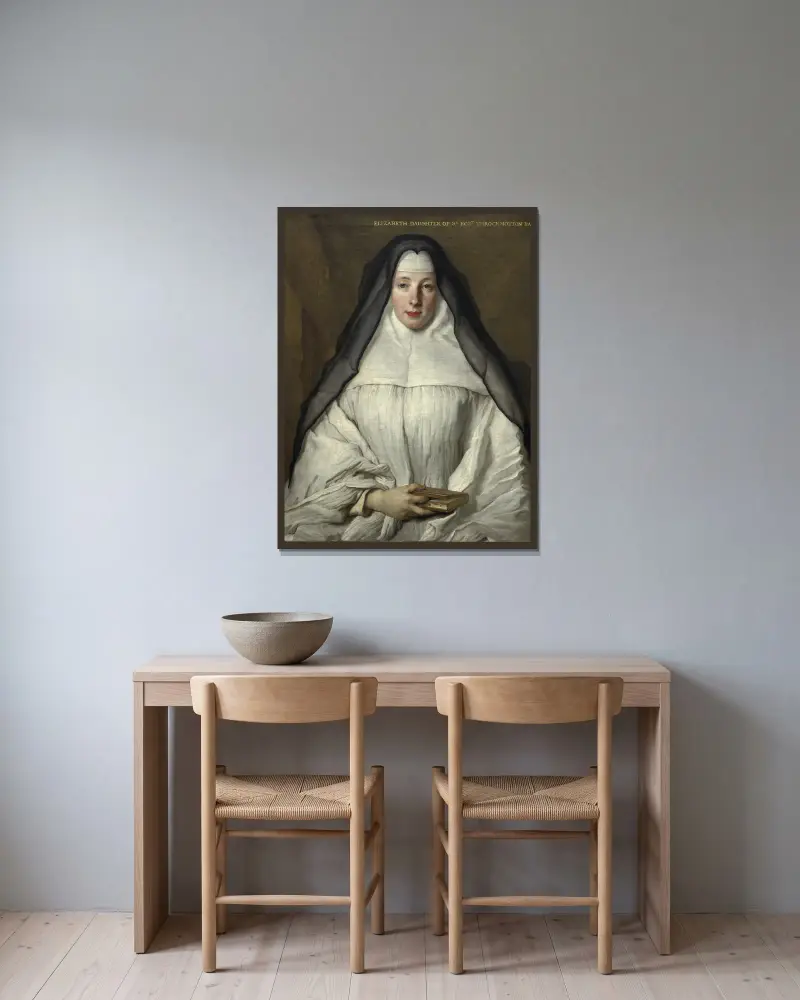 Elizabeth Throckmorton, kanonissa i den engelska augustinerordens damkloster av Nicolas de Largillière inramad på en vägg
